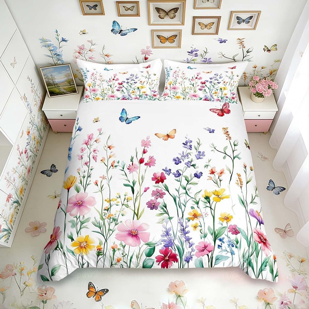 Omgoods - Kinder Dekbedovertrekset met Vlinders en Bloemen