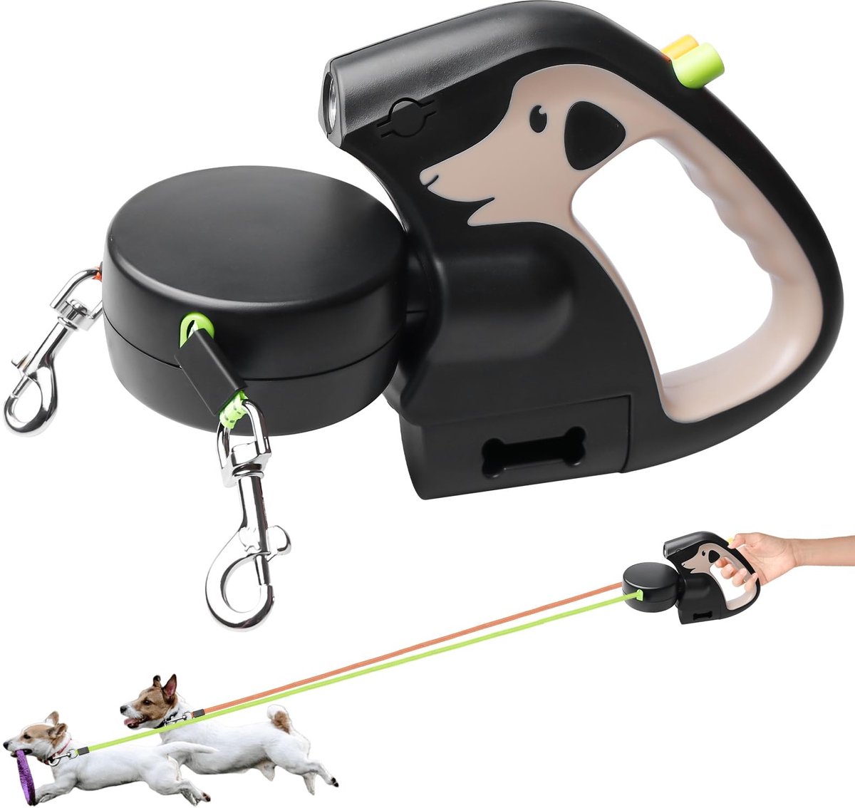 Omgoods - Dubbele Retractable Hondenriem met LED Licht - 3M voor 2 Honden