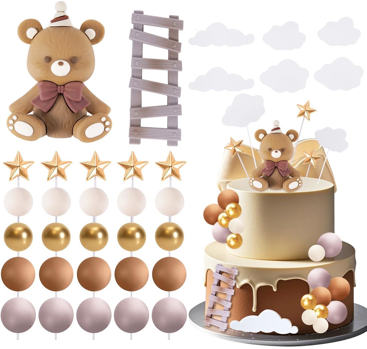 Omgoods - 33-delige Cake Decoratie Set met Bruine Teddybeer