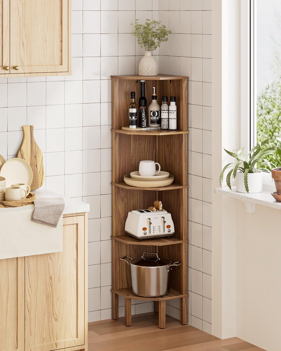 Omgoods- Hoekboekenkast Modern Design - Boekenrek Hout - Plantenrek - Display Opbergrek - Ruimtebesparend - 5 Niveaus 127 x 29 x 29 cm