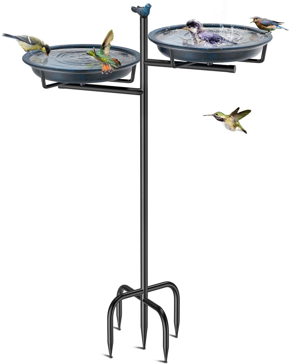 Omgoods - 2-in-1 Vogelbad met Dubbele Kom voor Water en Voer