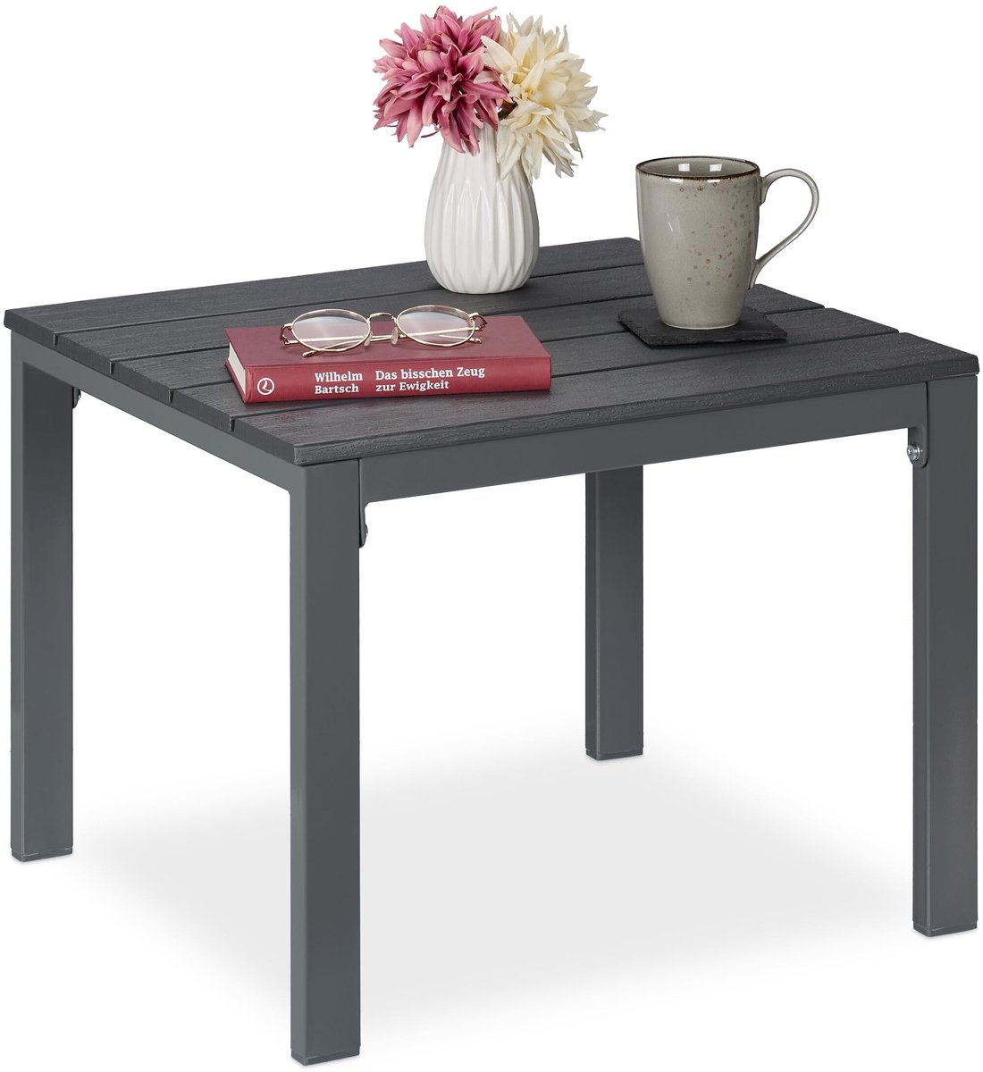 Omgoods - Compacte Balkon Tafel voor Buiten met Houtlook Grijs