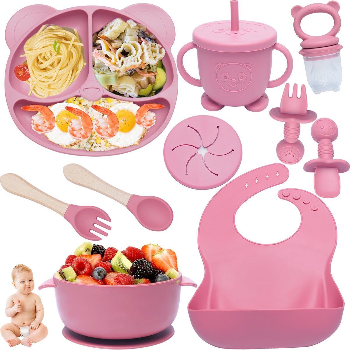 Omgoods - 10-delige Babyvoedingsset met Siliconen Spenen