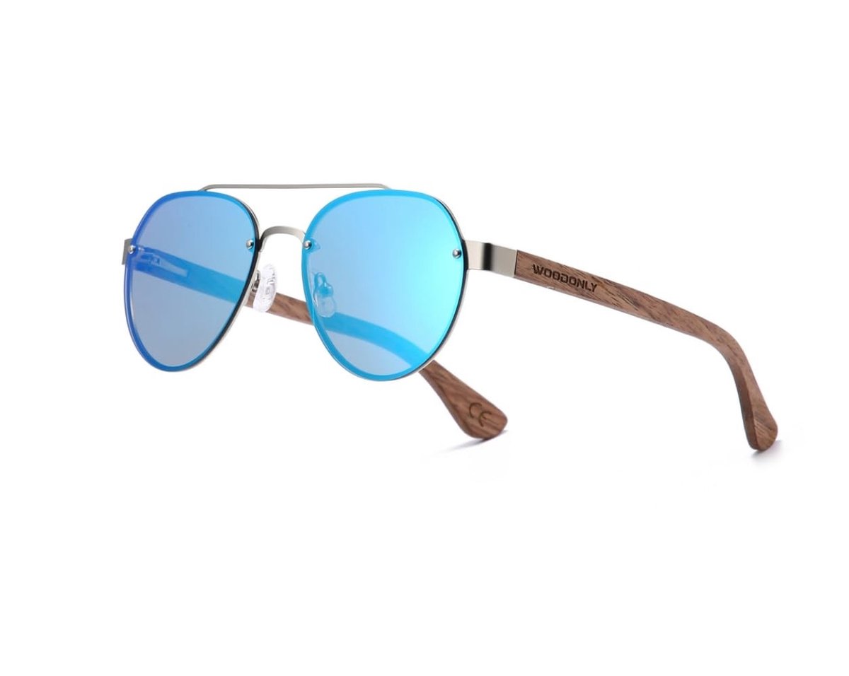 Omgoods - Polarized Houten Zonnebril met Metalen Frame