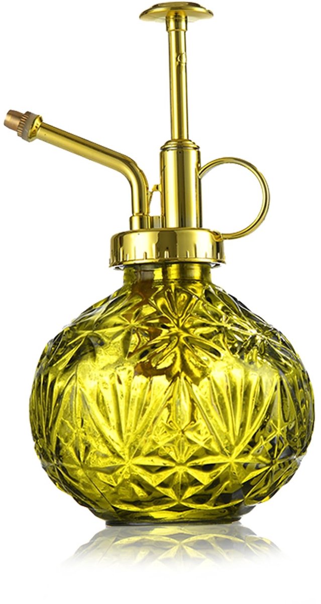 Omgoods - Glazen Plantenspuitfles 240 ml met Retro Reliëf in Geel/Groen
