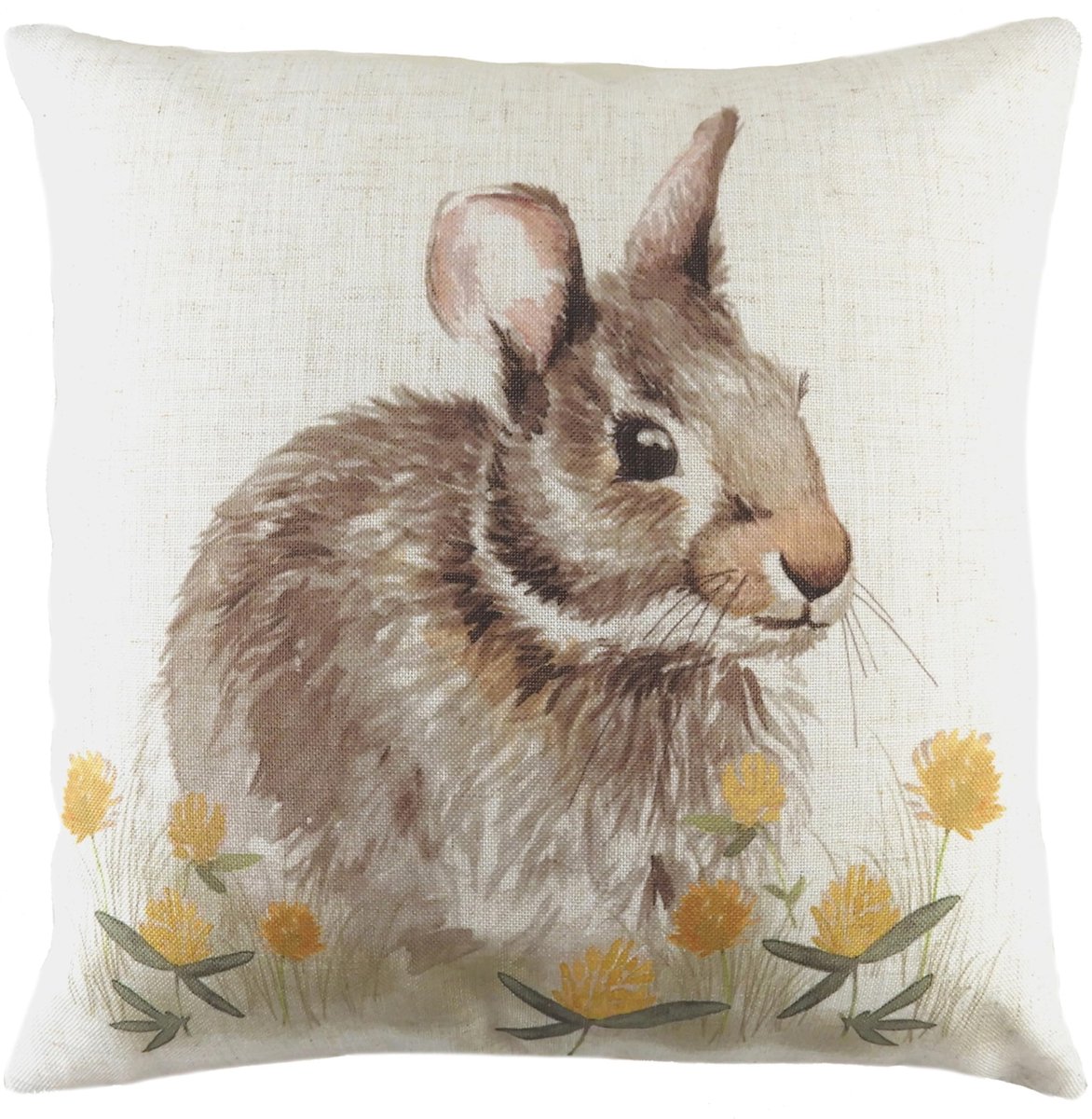 Omgoods - Sierkussen met Boshaas Aquarel Print en Veren Vulling 30x50 cm - Wit