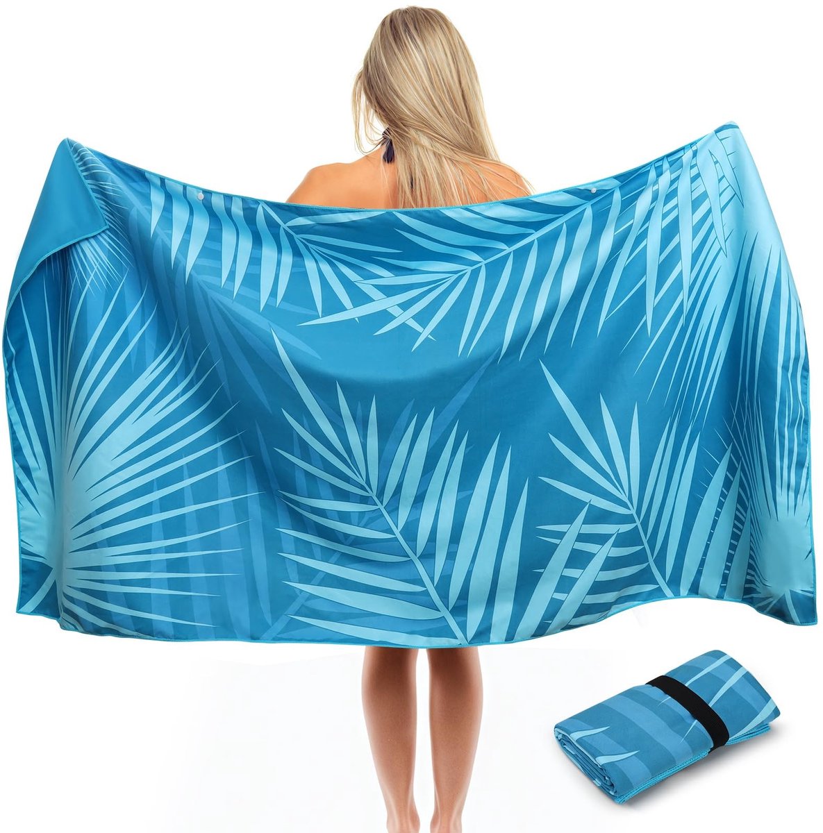 Omgoods - Microvezel Strandhanddoek met Groene Palmprint 90x180cm