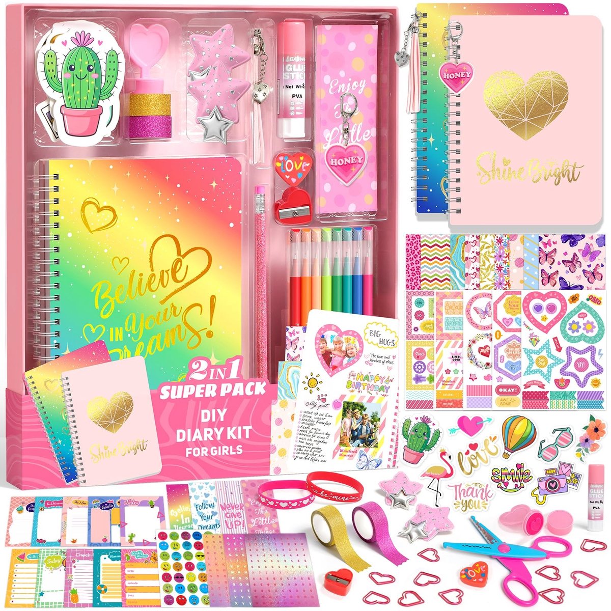 Omgoods- Journalset voor kinderen - A5 Notitieboek - Scrapbook benodigdheden - DIY Stationerykit - Cadeau voor meisjes - Creatieve set
