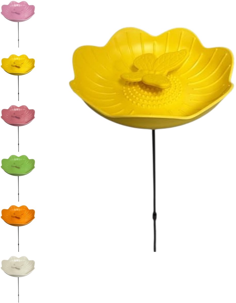 Omgoods - Vogelbad met Tuinstekker en Vlinder, Diameter 20 cm, 6 Kleuren