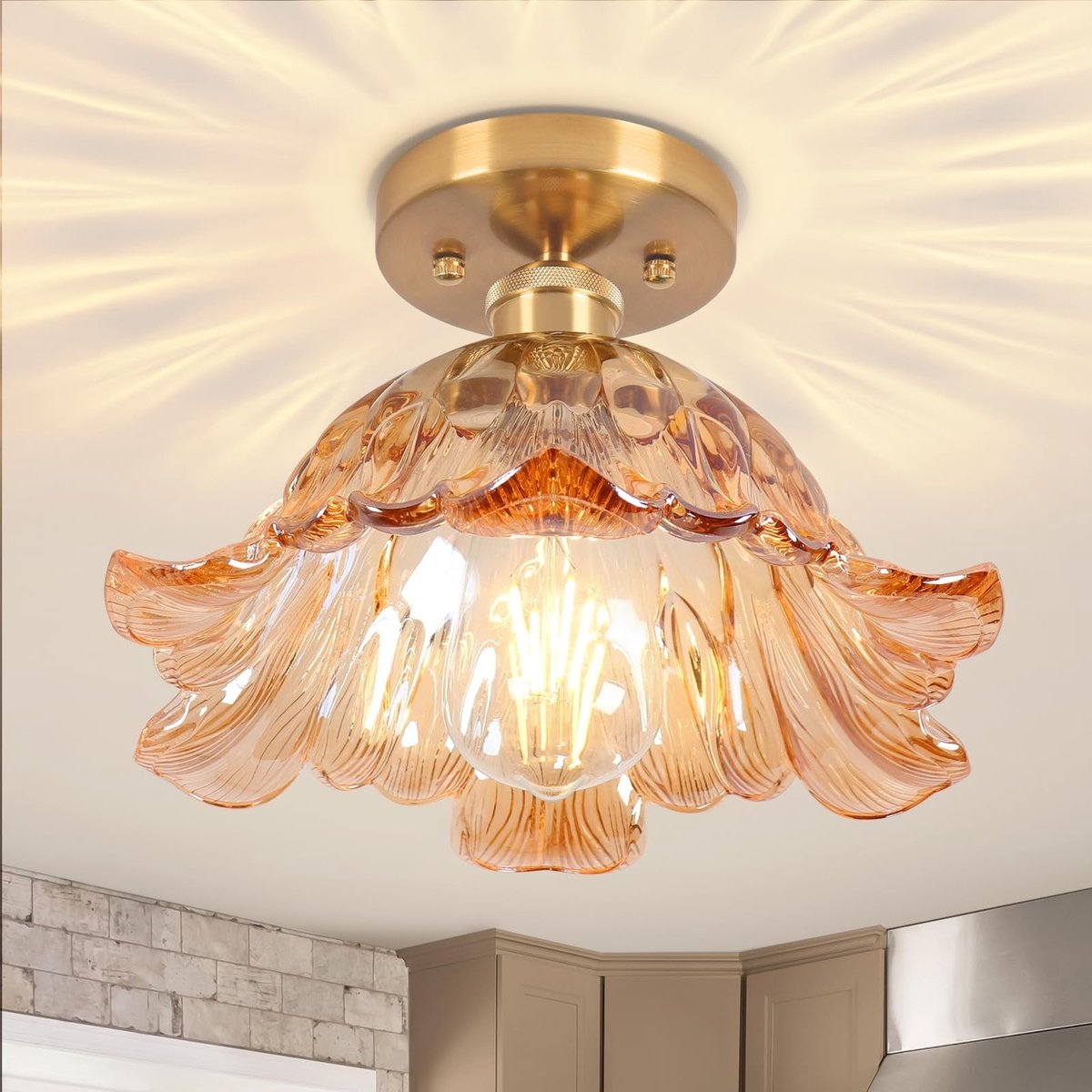 Omgoods - Vintage Plafondlamp, Amber Glas voor E27 Fitting, 25cm