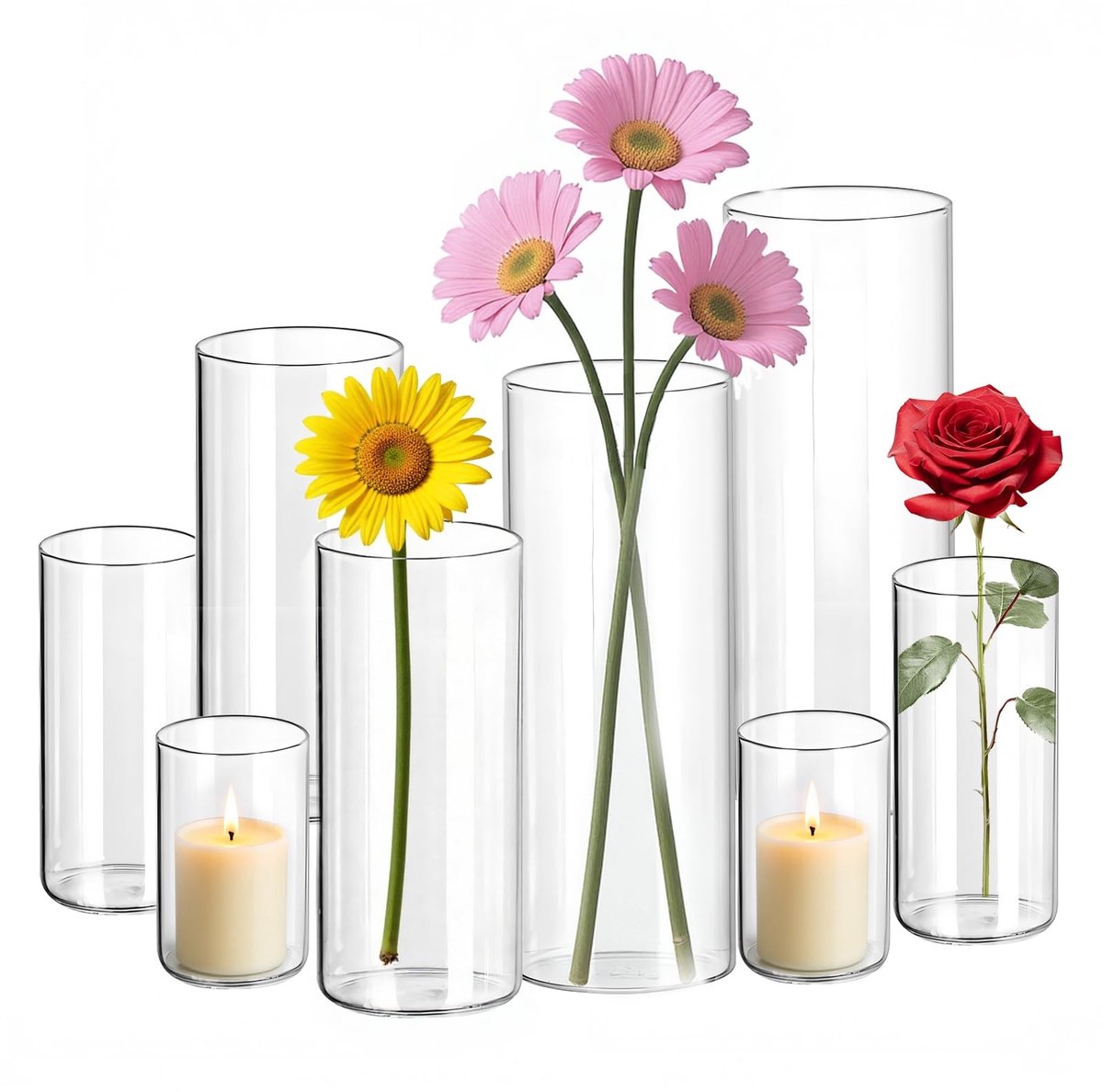 Omgoods - Set van 8 Glazen Mini Vazen voor Tafeldecoratie