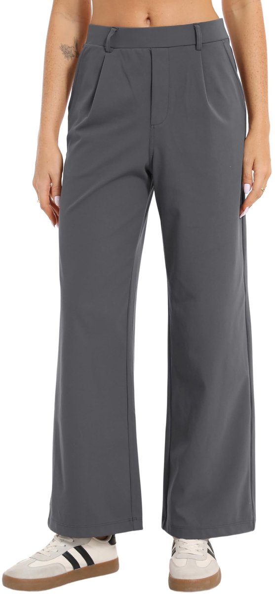 Omgoods - Vrouwelijke Zakenbroek met Hoge Taille en Stretch