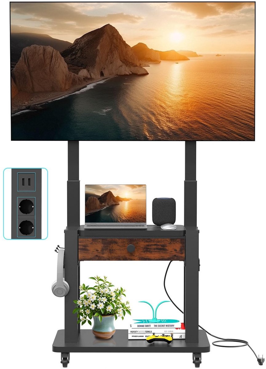 Omgoods - Mobiele TV-kast met Opbergruimte en Wielen