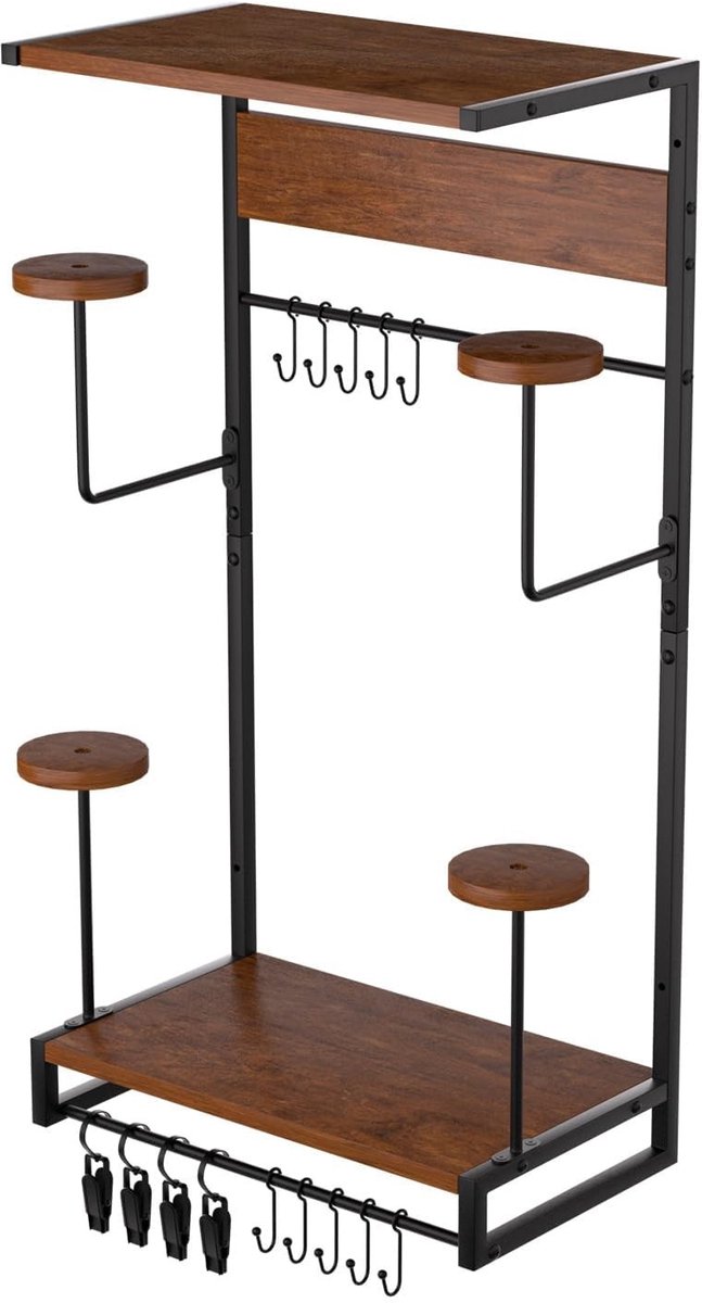 Omgoods - Dubbele Helmhouder voor Wandmontage van Hout met Accessoirehaken