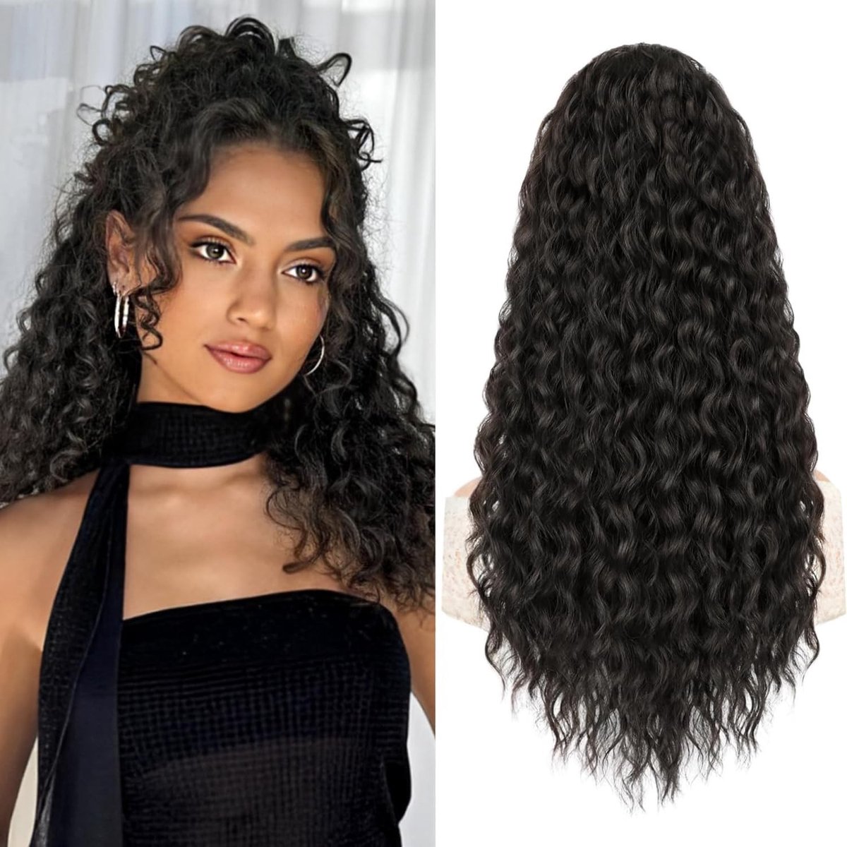 Kinky Curly Ponytail voor Vrouwen - Synthese Haar Extension met Clip en Trekkoord - Natuurlijke Zwarte 18 Inch Hairstuk voor Volumineuze Styling