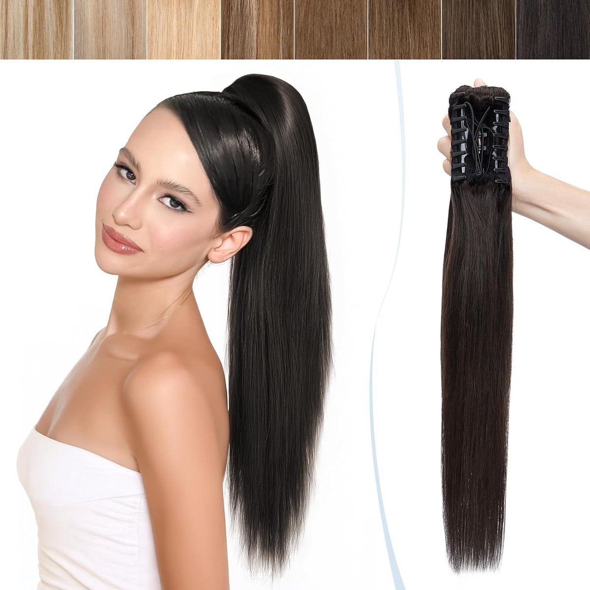 Natuurlijke Zwarte Ponytail Extensions van 100% Remy Haar | 45 cm Lang | Clip-in Braid voor Volumineus Haar