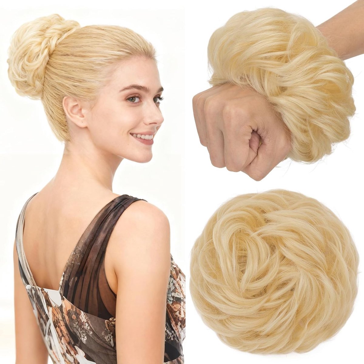 Dikke Haarbun voor Krullend Haar, Elastische Scrunchie voor Natuurlijke Haarstijlen, Perfect voor Wigs en Platinablond Haar