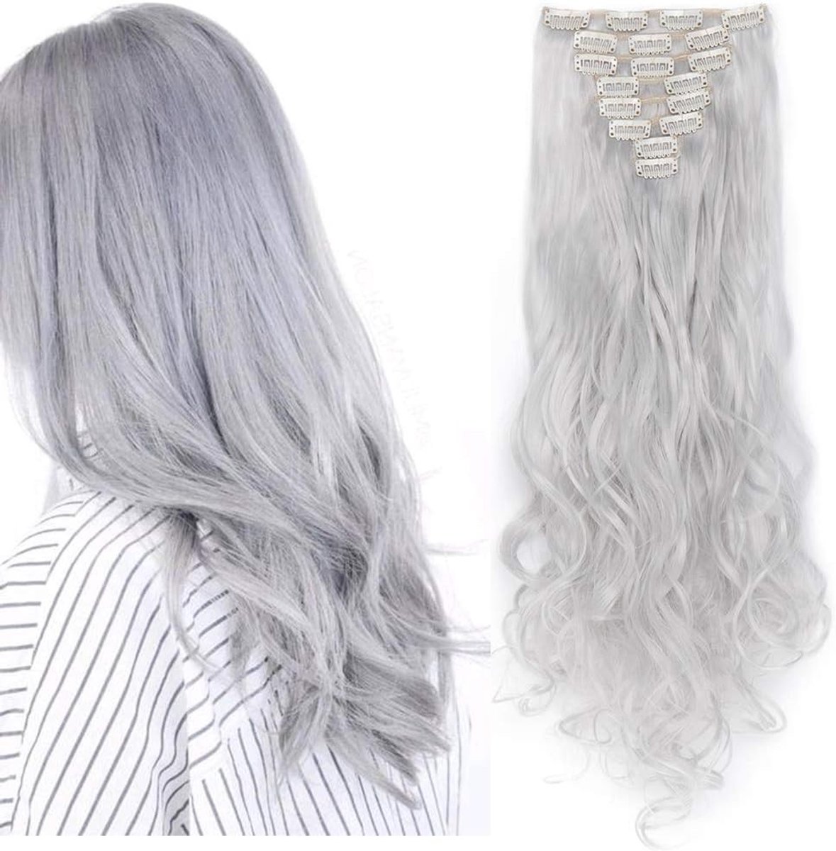 Natuurlijke Wavy Clip-in Haarextensions van 8 Strengen voor Volumineus en Lang Haar