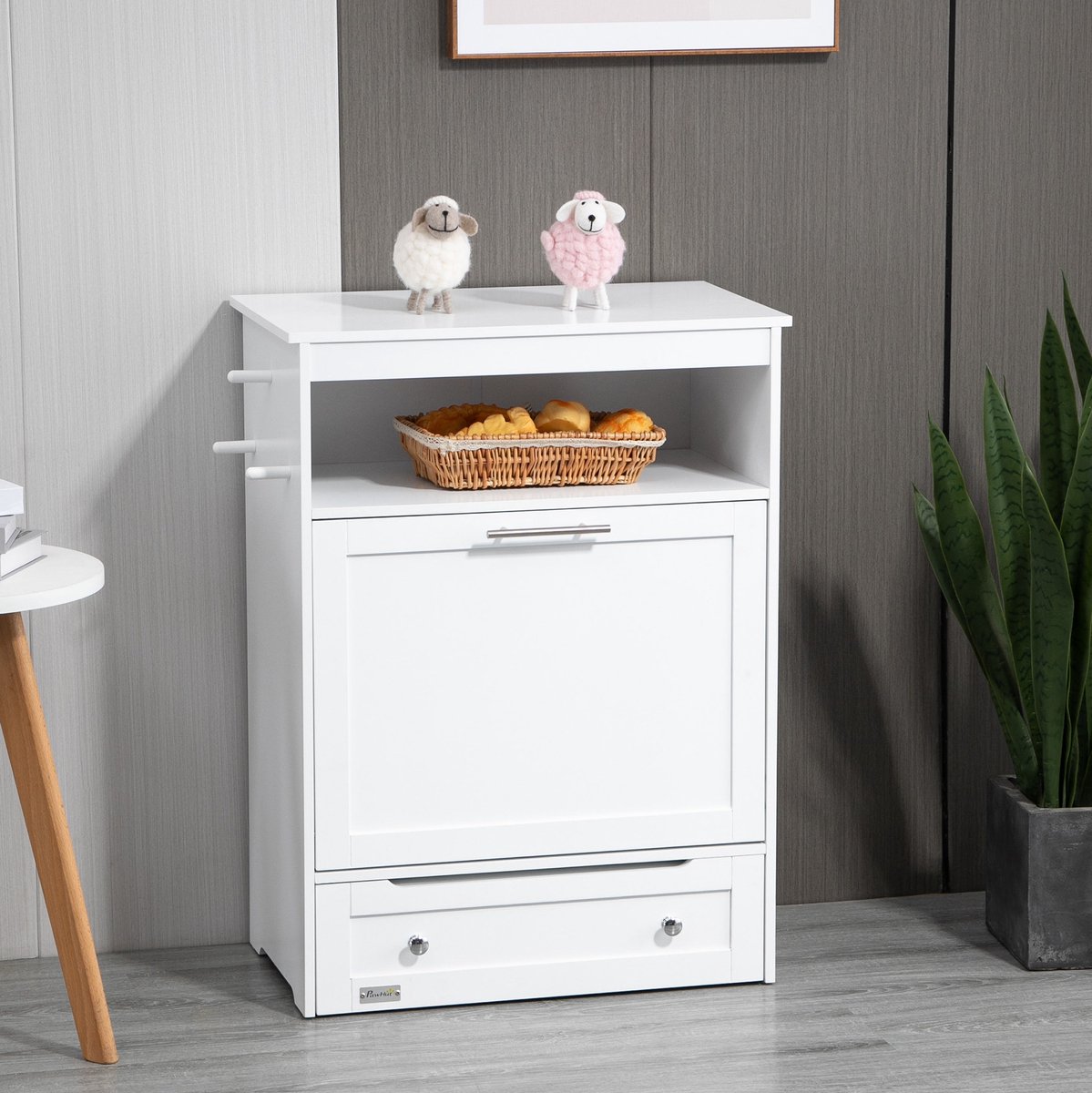 COVREO Hondenvoerstation 61 x 35,5 x 82 cm wit, met 2 roestvrijstalen bakken