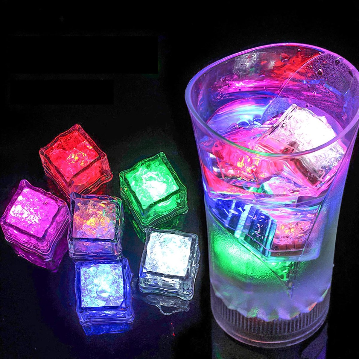 Ijsblokje voor dranken, 12 Stuks Kleurrijk Oplichtende Ice Cube, Vloeistofsensor Led Veranderend Licht voor Feest Bar
