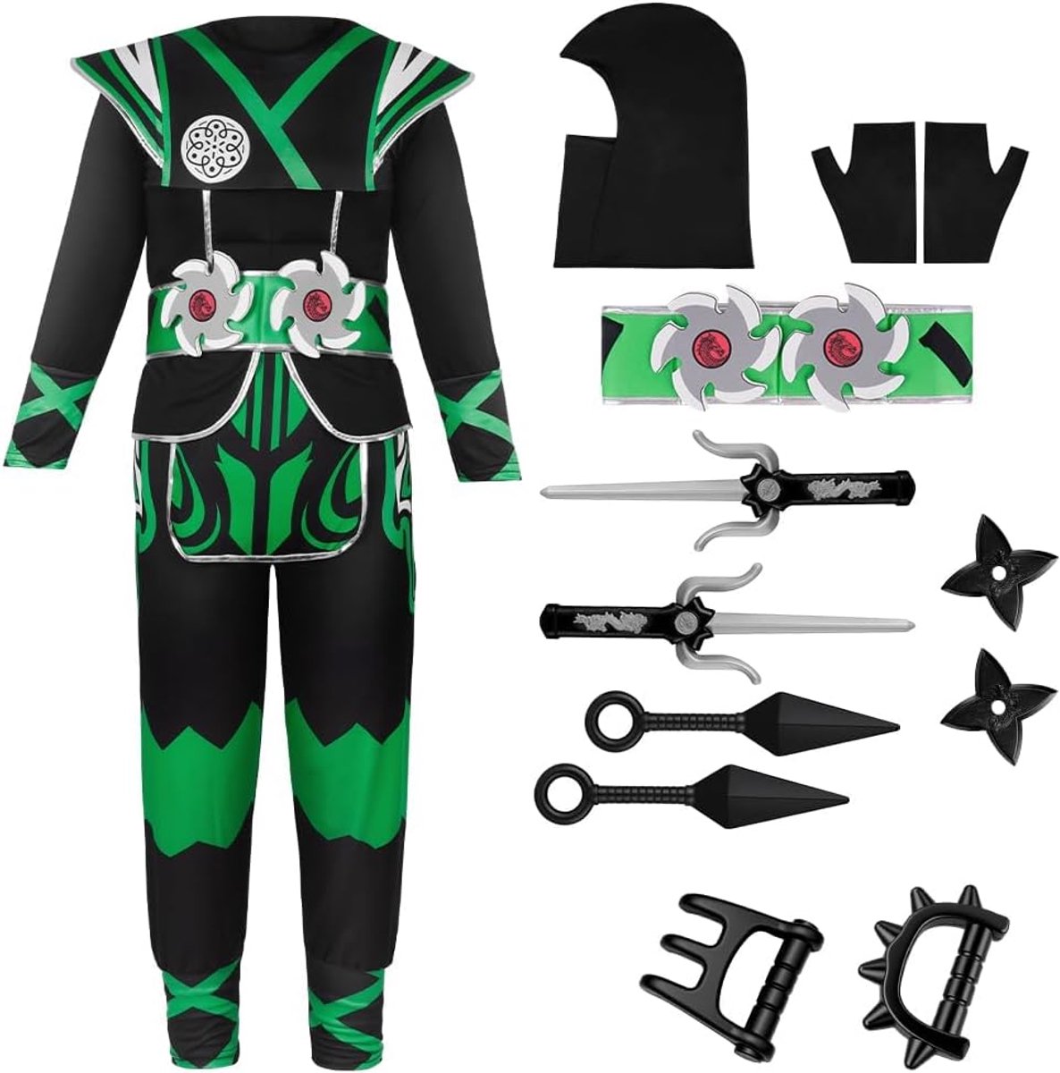 Ninja-kostuum voor kinderen, kinderkostuum, ninja-pak, kinderen, cosplay, outfit, fighter kostuum, jongens en meisjes, ninja-accessoires, kostuum voor Halloween, verkleedpartijen,