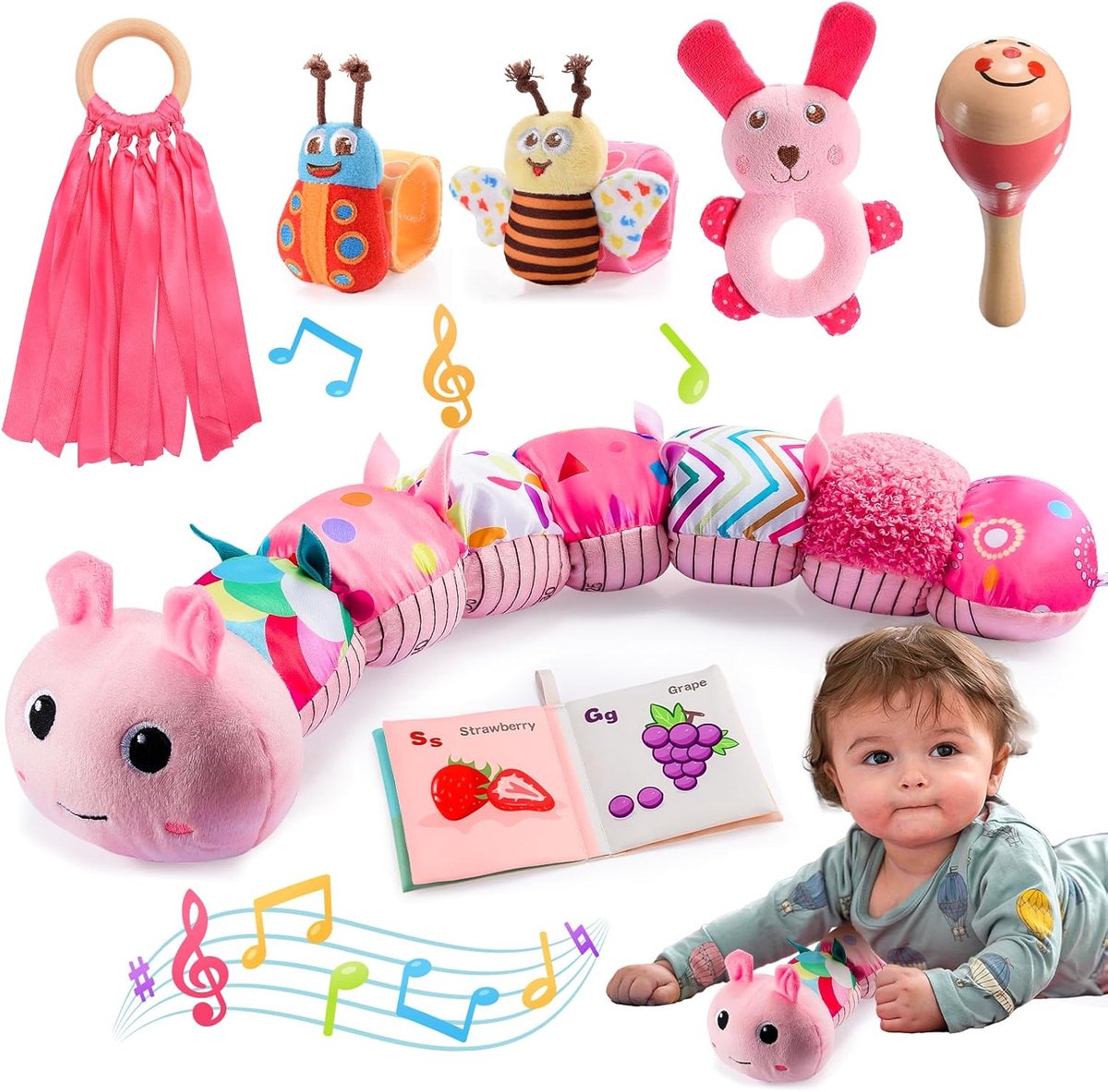Babyspeelgoed 3 6 12 maanden muziekrups babycadeau 0-12 maanden meisjes speelgoed vanaf 0-6 maanden Montessori speelgoed baby 0-12 maanden speelgoed pasgeborenen 0-6 maanden cadeau voor baby's