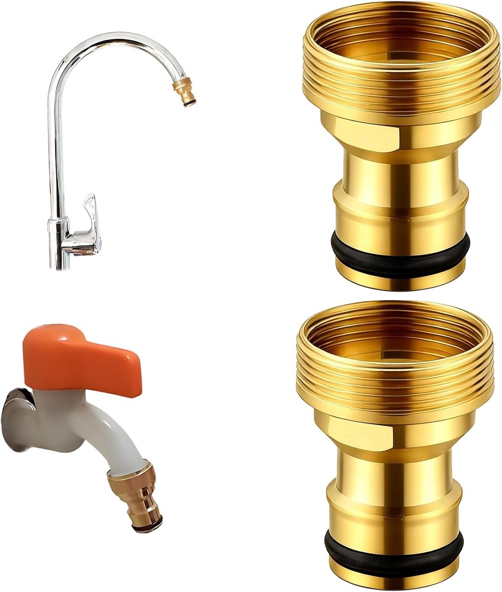 kraanadapter, 2 stuks, voor 22 mm en 24 mm fijne schroefdraad, keukengootsteen en wastafel, snelkoppeling voor tuinslang, irrigatie, wasmachine en reiniging, zonder gereedschap