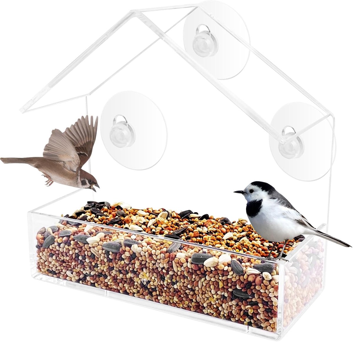 SnelShoppen - Transparant Venster Vogelvoederhuis, Voederdispenser voor Wilde Vogels, Duurzaam Acryl, Ideaal voor Tuin en Balkon, Makkelijk te Bevesti