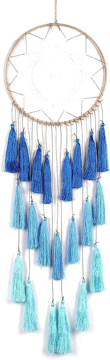 Dromenvangers voor slaapkamer kwastje muur opknoping handgemaakte dromenvangers woondecoratie met ornament ambachtelijke zegen cadeau (blauw)