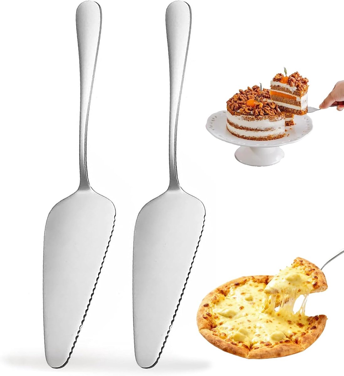 SnelShoppen - 2-Delige Taartserveerset RVS, Taartserver met Mes, Veelzijdige Taartlepel voor Feest, Restaurant, Keuken, Staal, 2 Stuks