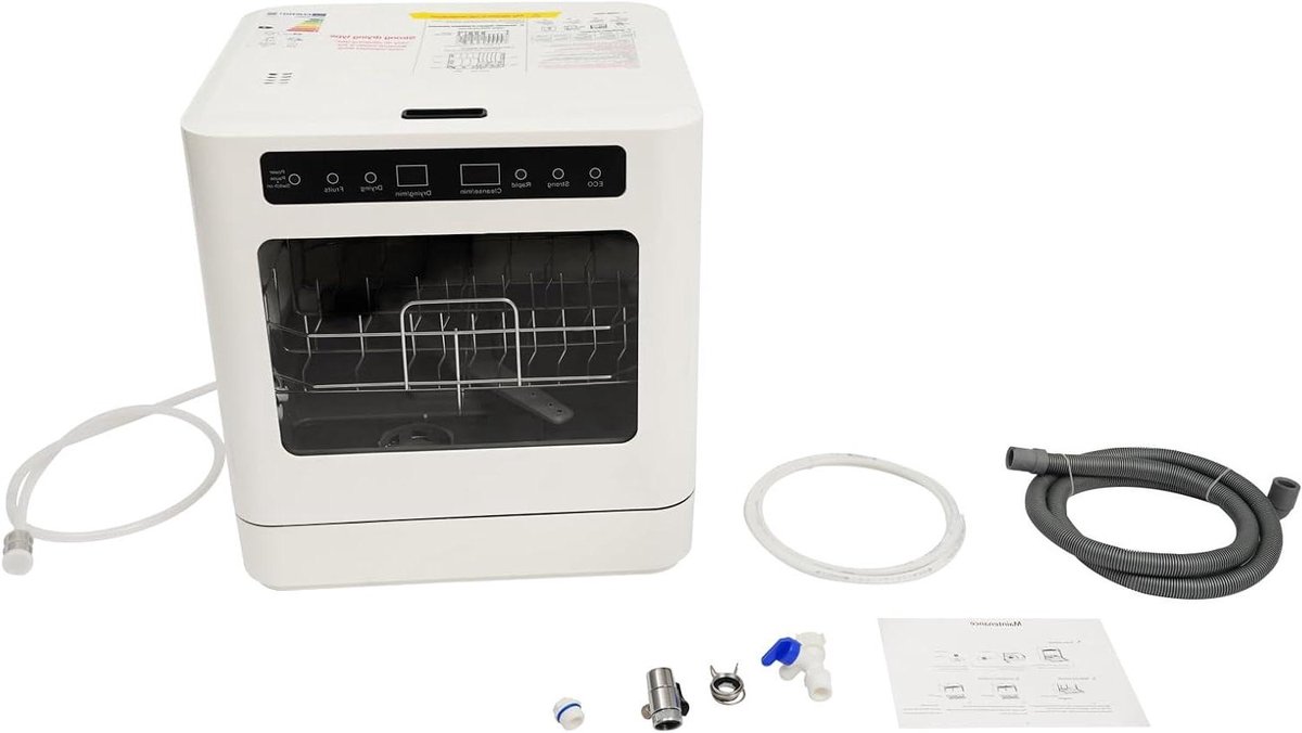 Mini Vaatwasser Tafelmodel Vaatwasser Snel Servies Reinigen Touchscreen Bediening 43x39x46cm Wit