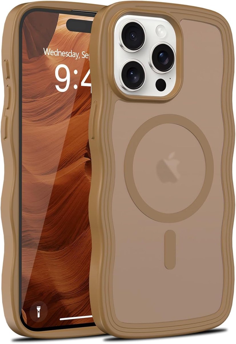 Beschermhoes voor iPhone 15 Pro Max, dames, golfvorm, magnetisch, transparant, siliconen, schokbestendig, ultradun, beschermhoes voor iPhone 15 Pro Max, woestijn goud