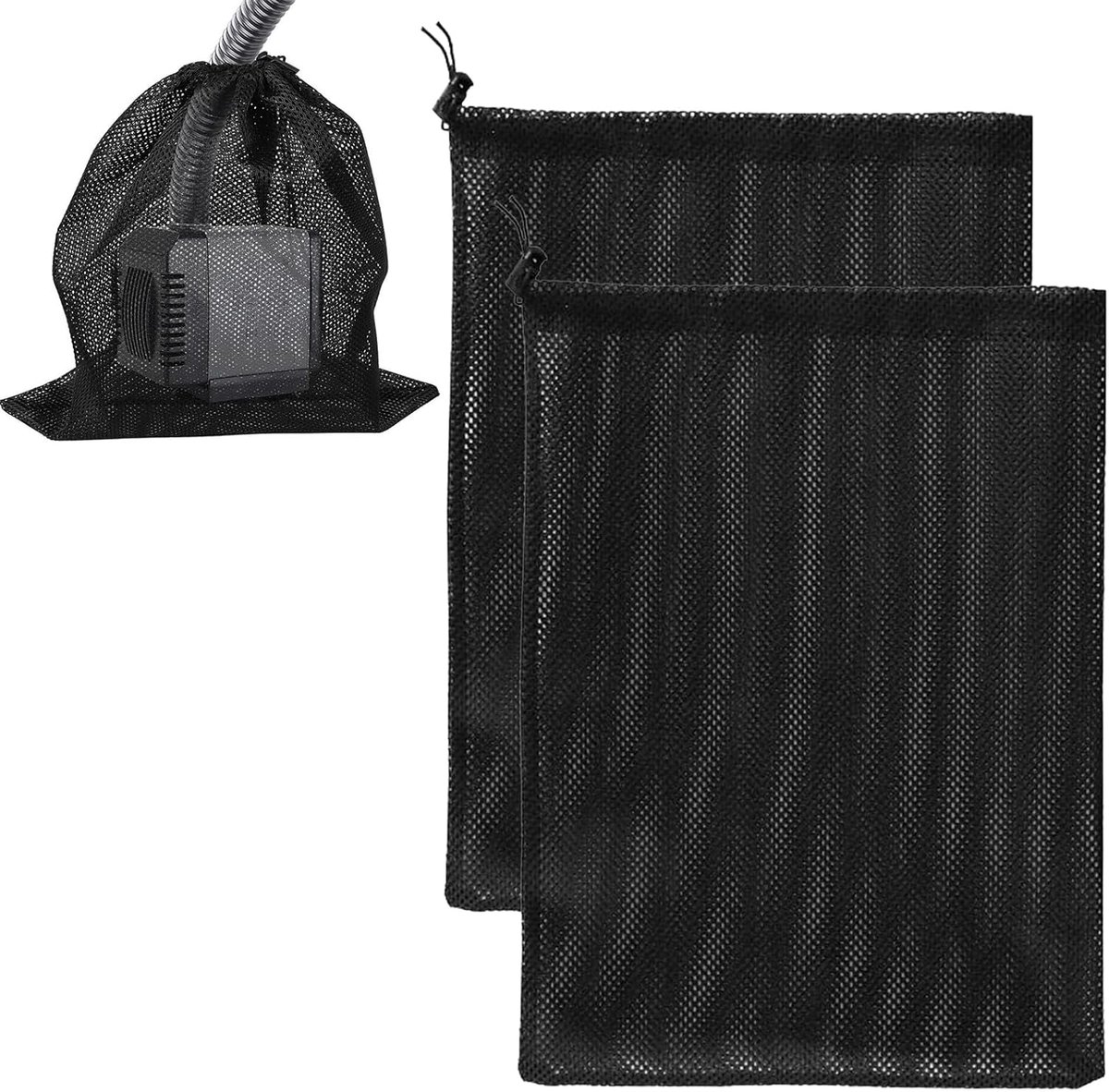 pompbarrière zak, 2 stuks pompbeschermingszakken, vijverpomp filterzak, pompafsluitzak met trekkoord, herbruikbare filterzak, 31×41 cm