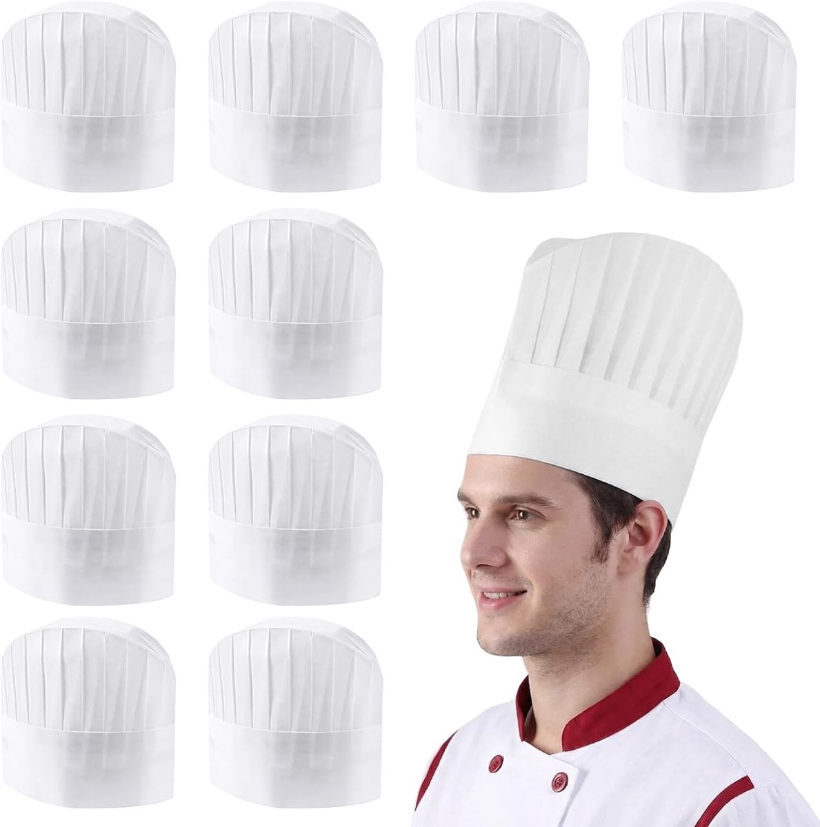 Koksmutsen, Koksmutsen Eenmalig Gebruik, Koksmutsen voor Chef-kok, Wit Bakkersmutsen, Niet-Geweven Verstelbaar voor Keuken, Thuis, Restaurant, Catering