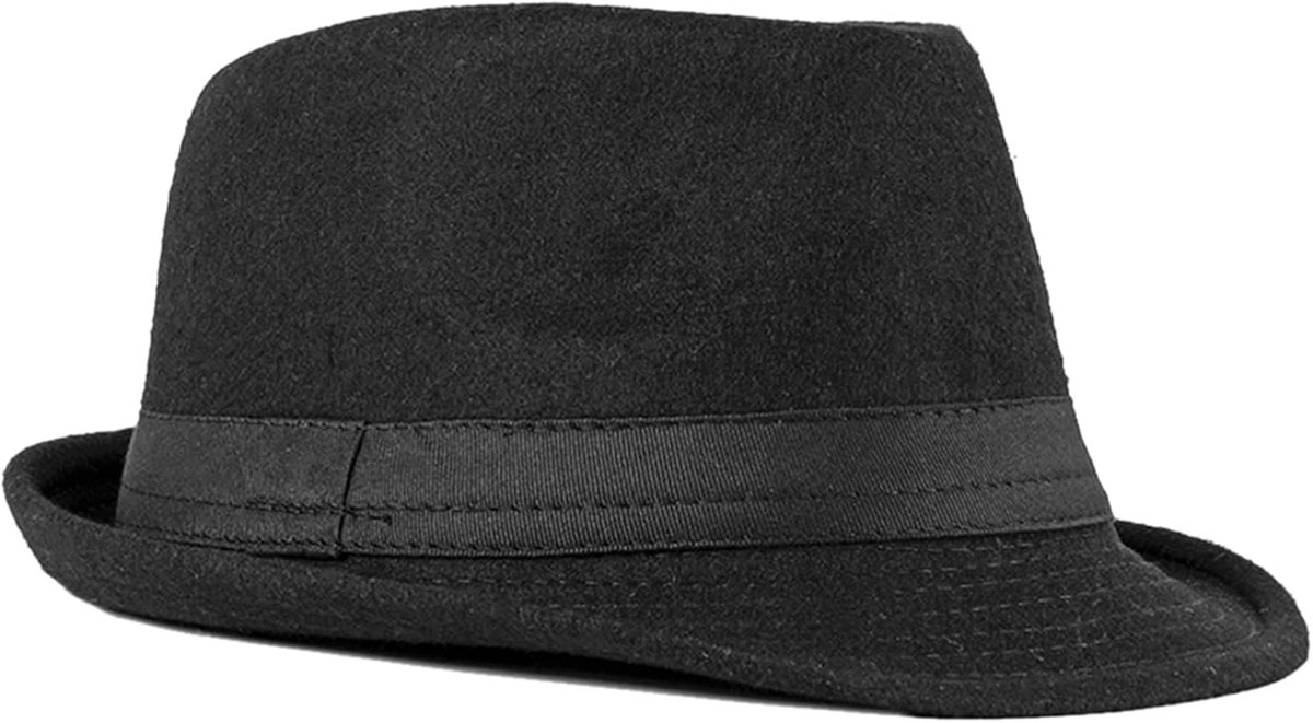 Fedora Hoed Heren Dames Bowler Hat Klassieke Gangster Hoed Vintage Trilby Hoeden Mode Panama Jazz Hat met Brede Band voor Vrouwen en Mannen Unisex 56-58 CM
