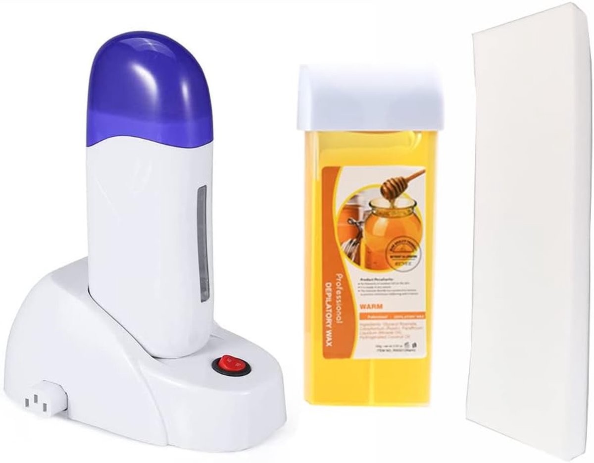 Waxverwarmer Set, Verwarming voor Ontharingsroller voor Was, Draagbare Roll-on Ontharings Epilator Machine voor Vrouwen Mannen (Heater x 1, Wax x 1, Strips x 20)