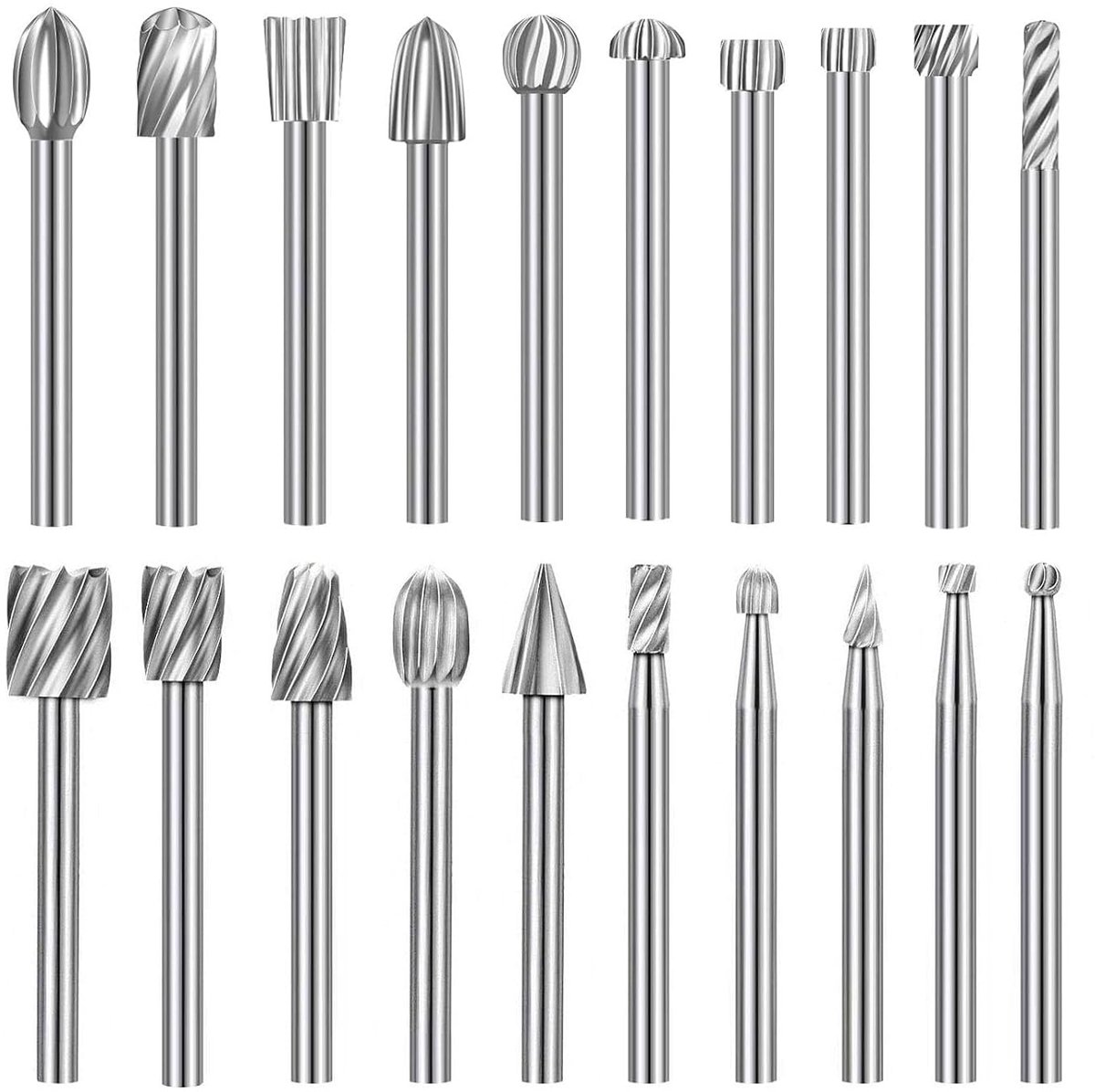 draaifrees, 20 stuks, draaiset, roterende frees, draaigereedschap, accessoires, houtsnijwerk, boorset voor rotary gereedschap, doe-het-zelvers, houtbewerking, snijden, graveren, boren (3 mm)