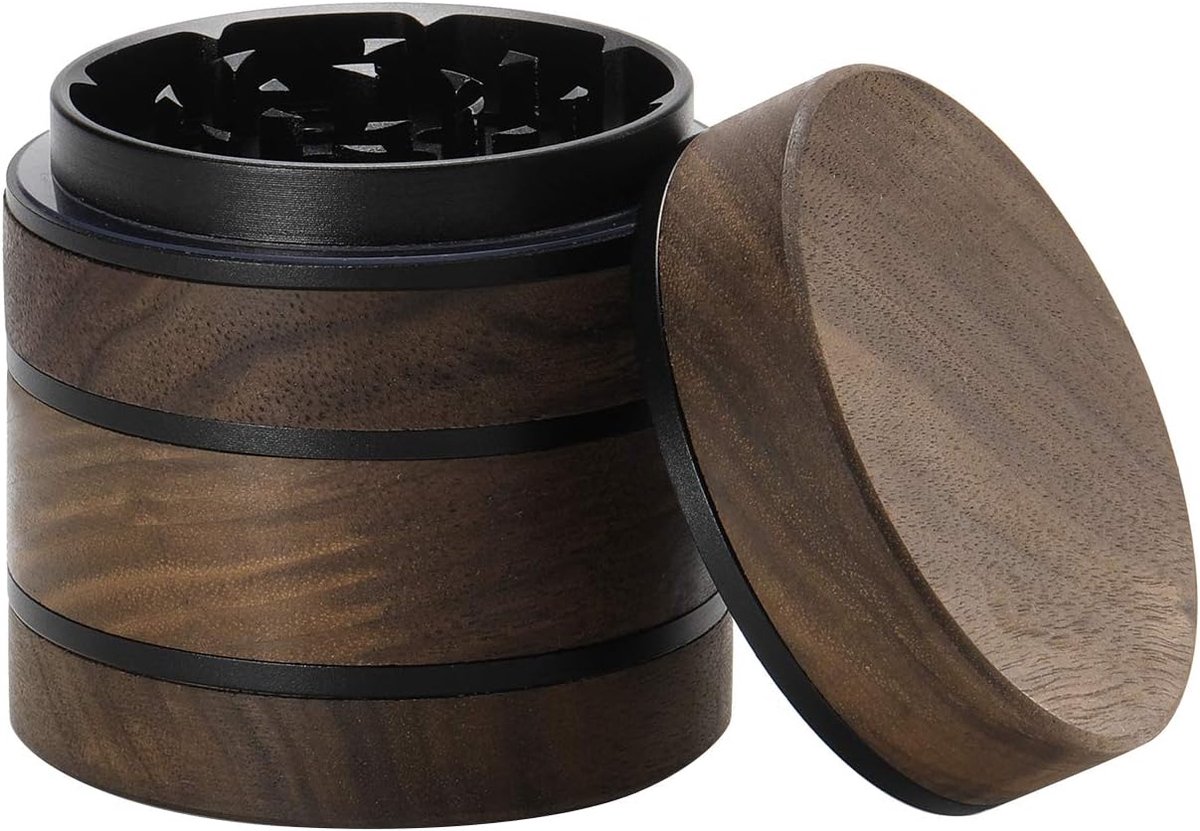 Premium houtkruidenmolen met onbreekbare metalen crusher spices grinder met magnetisch deksel Ø55mm 4-delig