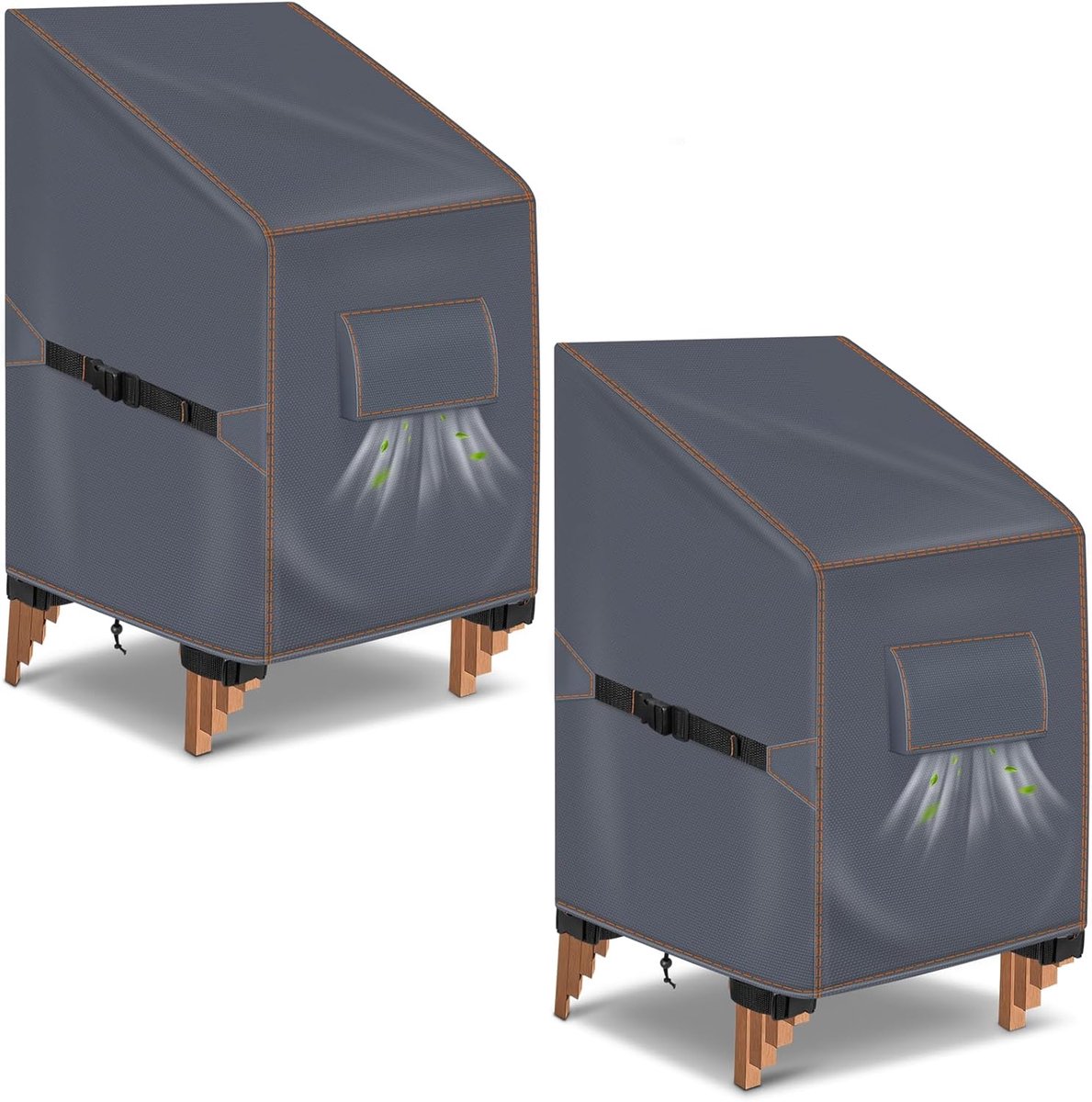 Stoelen, Waterdichte, 70x90x80/120, Grijs | 420D oxford, beschermhoes voor stapelstoelen met hoge rugleuning, uv-bestendig, winddicht, winterbestendig, scheurvast