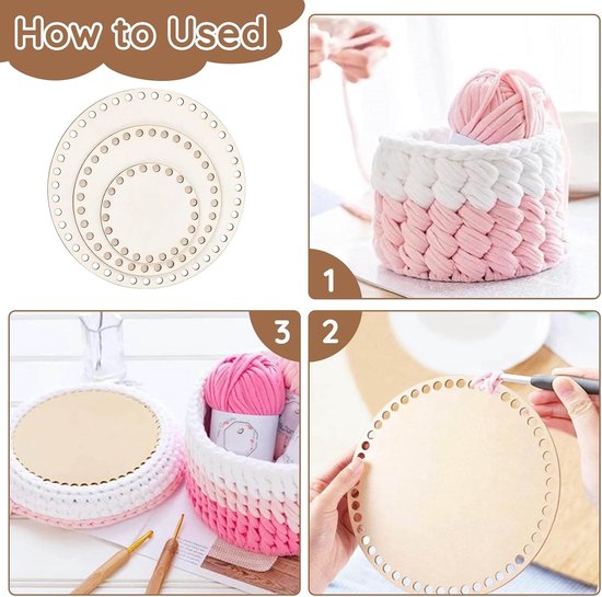 Set van 6 Houten Mandjes voor Haakprojecten en Creatieve Knutselwerkjes 10/15/20/25/30 cm — afbeelding 3