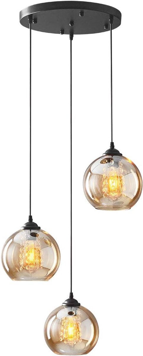 SnelShoppen - Moderne Hanglamp Kroonluchter van Kristal met Dikke Glas Lampenkap - Verstelbare Hoogte - Amber Kleur - Voor Woonkamer en Interieurdecor