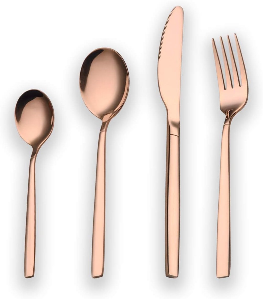 24-delige titanium rosé vergulde roestvrijstalen bestekset, 24-delige koperen bestekset, koperkleurig zilverwerk set besteksets, servies voor 6 personen (glanzend koper)