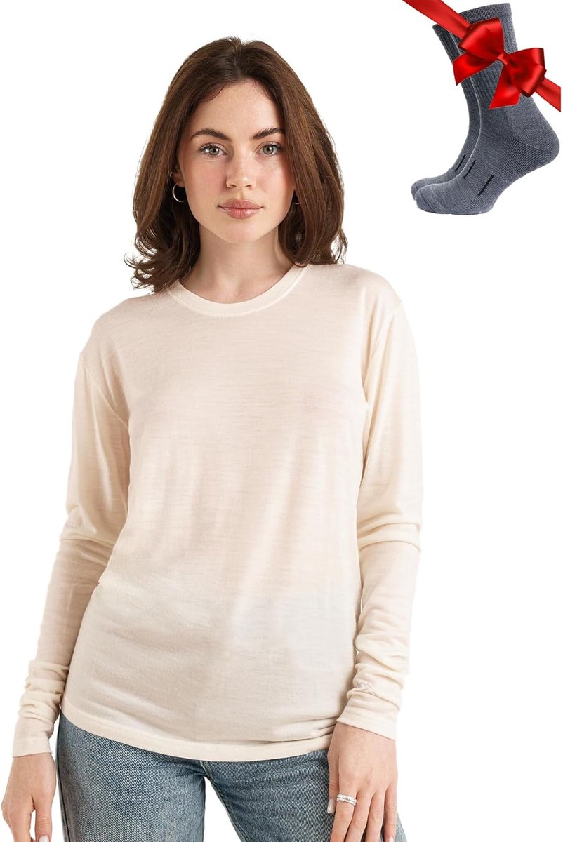 Merinowol Basislaag Voor Dames - 100% Merinowol, Zwaar, Middelzwaar, Licht, Thermisch Shirt Met Lange Mouwen En Sokken