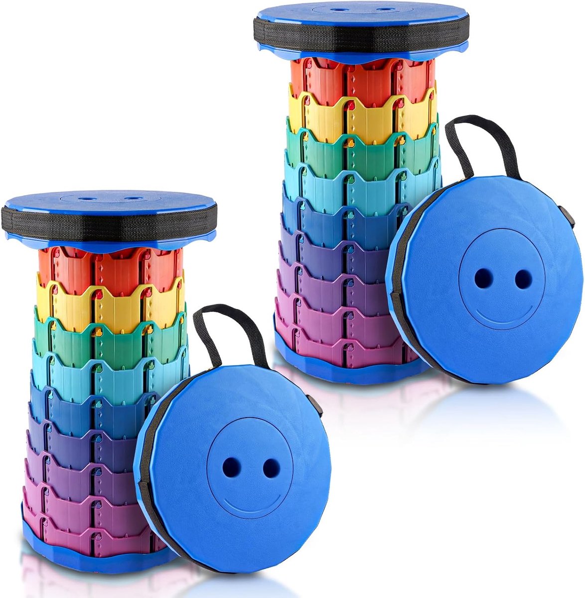 2 stuks draagbare telescoopkrukken, draagbare klapkruk, aanpasbare klapkruk, opvouwbare kruk, intrekbare klapkruk voor kamperen, vissen, reizen, grillen, wandelen, belasting 200 kg, blauw