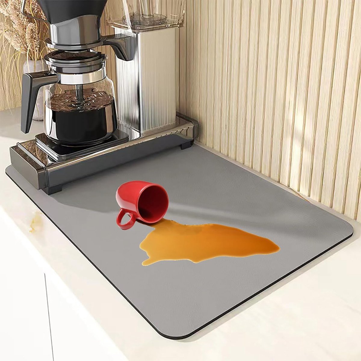 Afdruipmat voor servies, sneldrogend, absorberende onderlegger voor koffiezetapparaat, antislip rubberen zool, absorberende droogmat voor keuken, huisdieren, gootsteen, 40 x 50 cm, grijs