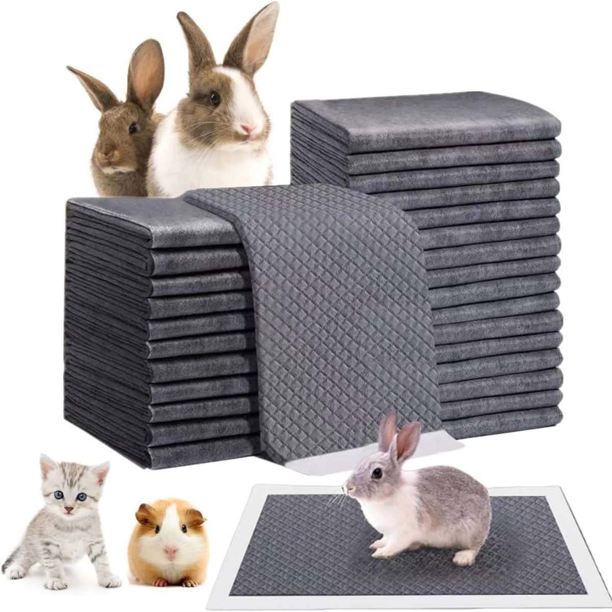 Verwisselbare en Waterdichte Bodembedekking voor Cavia's en Kleine Dieren, Absorberende Actieve Kool Pads voor Konijnen, Hamsters en Chinchilla's (40 Stuks, 60 x 60 cm)