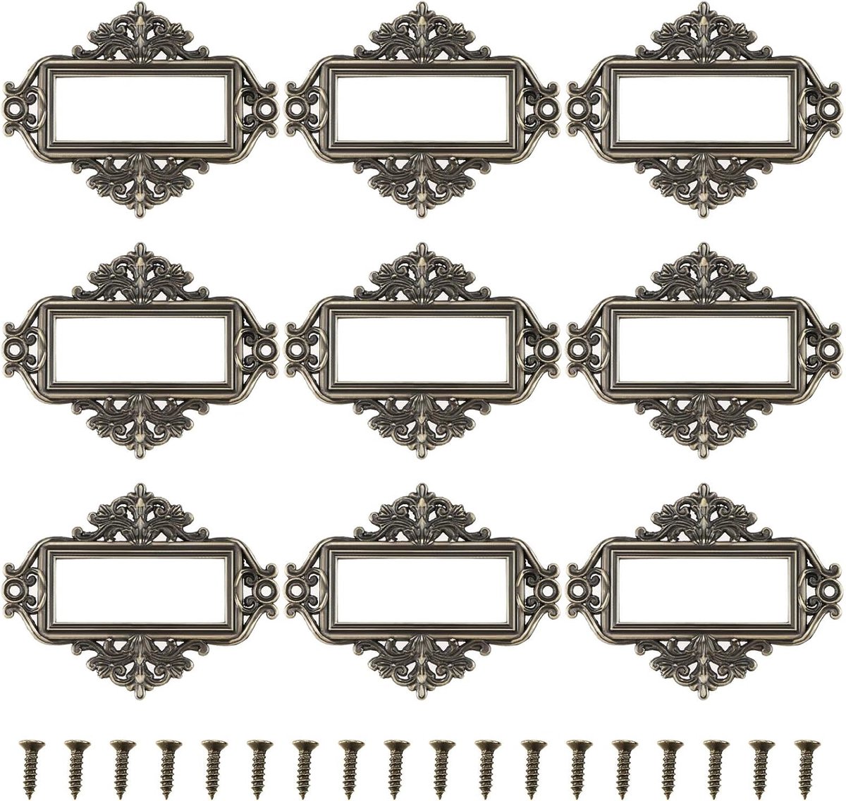24Pcs Vintage Label Houder Metalen Tag Frame Zinklegering Tag Houder Retro Kaarthouder Label Houder Decoratieve Kaarthouder Met Schroeven Decoratie voor Kasten Brons