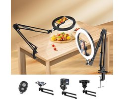 yAyusi Overhead Ring Light met Statief, 360° Draaibare Flexibele Tafeltelefoon Statief Ring Light, Overhead Camera Tafelstatief, Dimbaar LED Ring Light voor Video/Livestreaming/Vlo