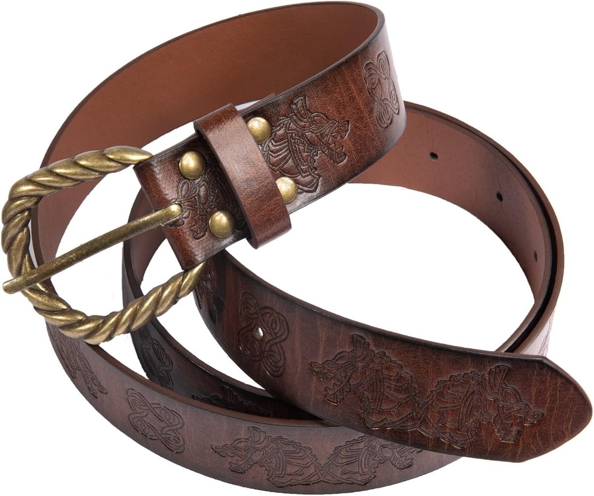 lederen riem, Viking Fenrir Wolf reliëf lederen gesp riem middeleeuwse ridder O Ring riem Retro LARP Renaissance riem Viking Armor accessoire