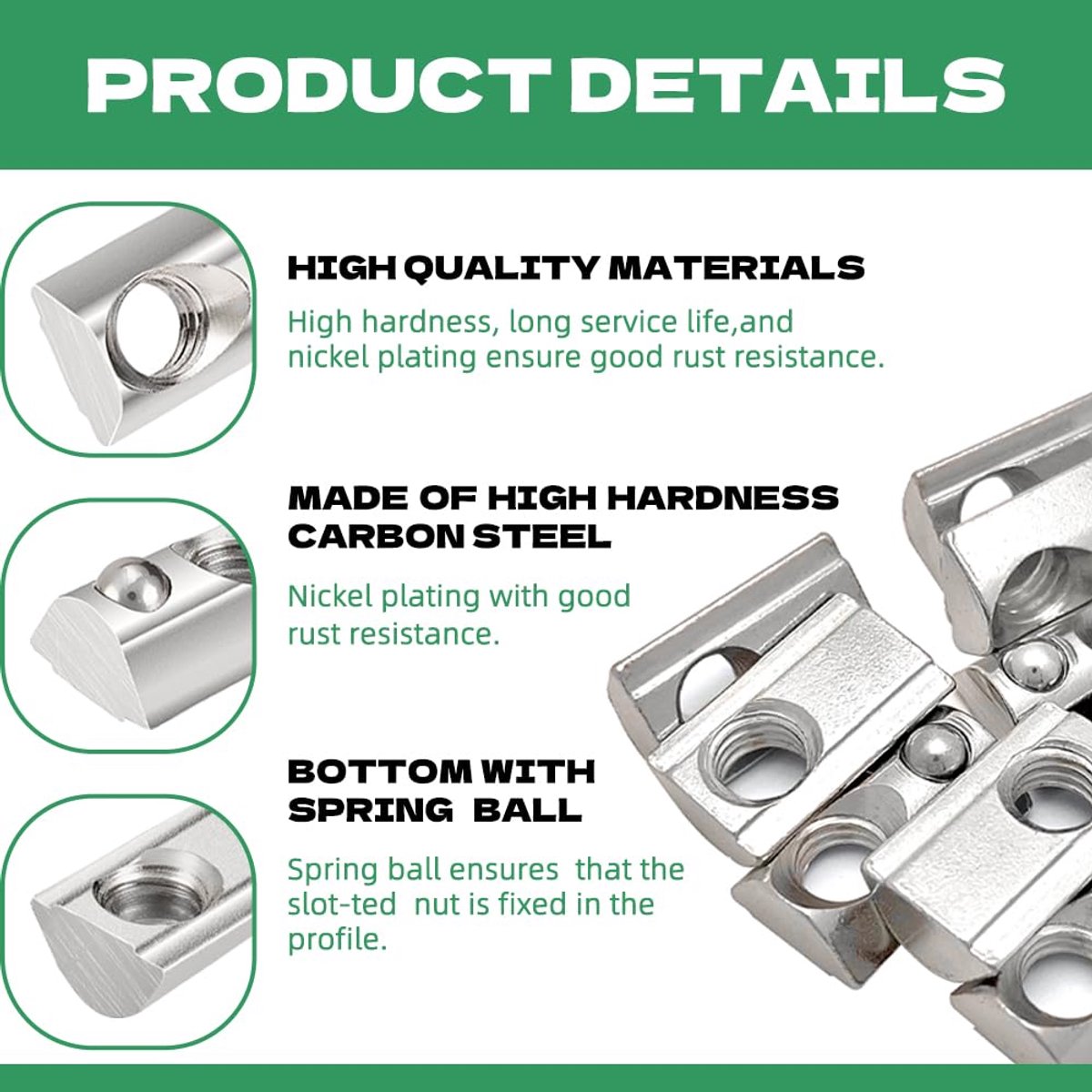 40 stuks sleufmoeren M5 moer 6 met centreerkogel, T-groefmoeren 20-serie M5 aluminium profiel 20 x 20 koolstofstaal glijmoer met veerkogel voor aluminium C-profiel 3D-printer, CNC, Europese